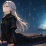 コブラのポーズをとる術式ミリア。魔導陣の中で胸をひらき、静かに前を見つめている姿。