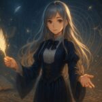 召喚陣の前で羽ペンを差し出すミリア